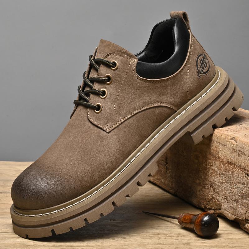 Men's Retro Pigskin Large Size Low-Top Martin Boots - Korean Style Casual Thick Sole Outdoor Workwear Shoes