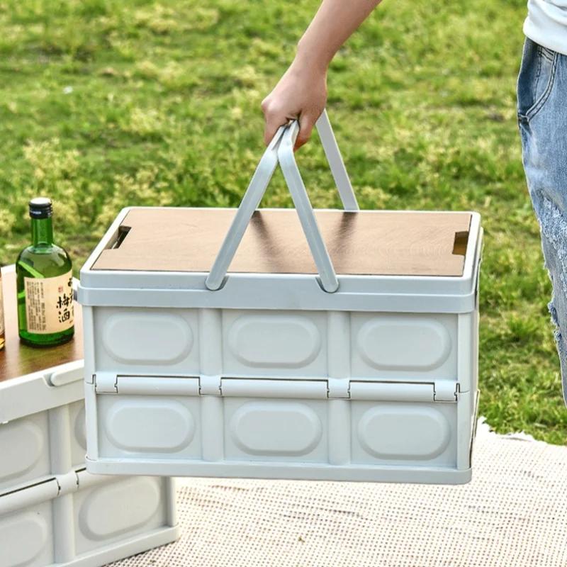 Collapsible Storage Bin With Handle Large Capacity Portable Storage Container Stackable Multifunctional Outdoor Camping Items