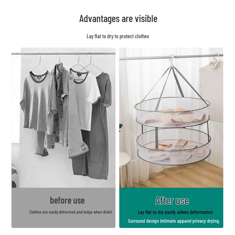 Three-Tier Windproof Folding Sweater Drying Rack Basket