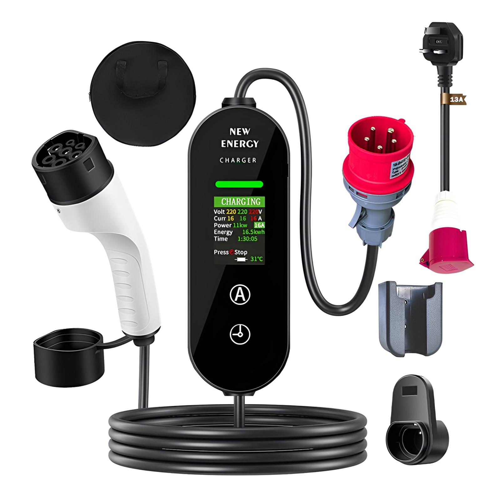 

Protable EV Charger Type 2 16A 11KW Protable 3Phase EV Mobile Charger Fast Charging 5PIN CEE plug IEC 62196-2 EV Charger