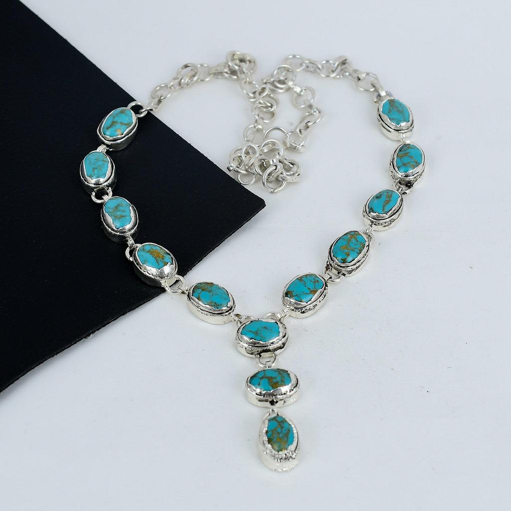 Colier uimitor cu piatră prețioasă turcoaz, lucrat manual din argint sterling 925, colier turcoaz din argint pentru soție, colier unisex, cadou de nuntă
