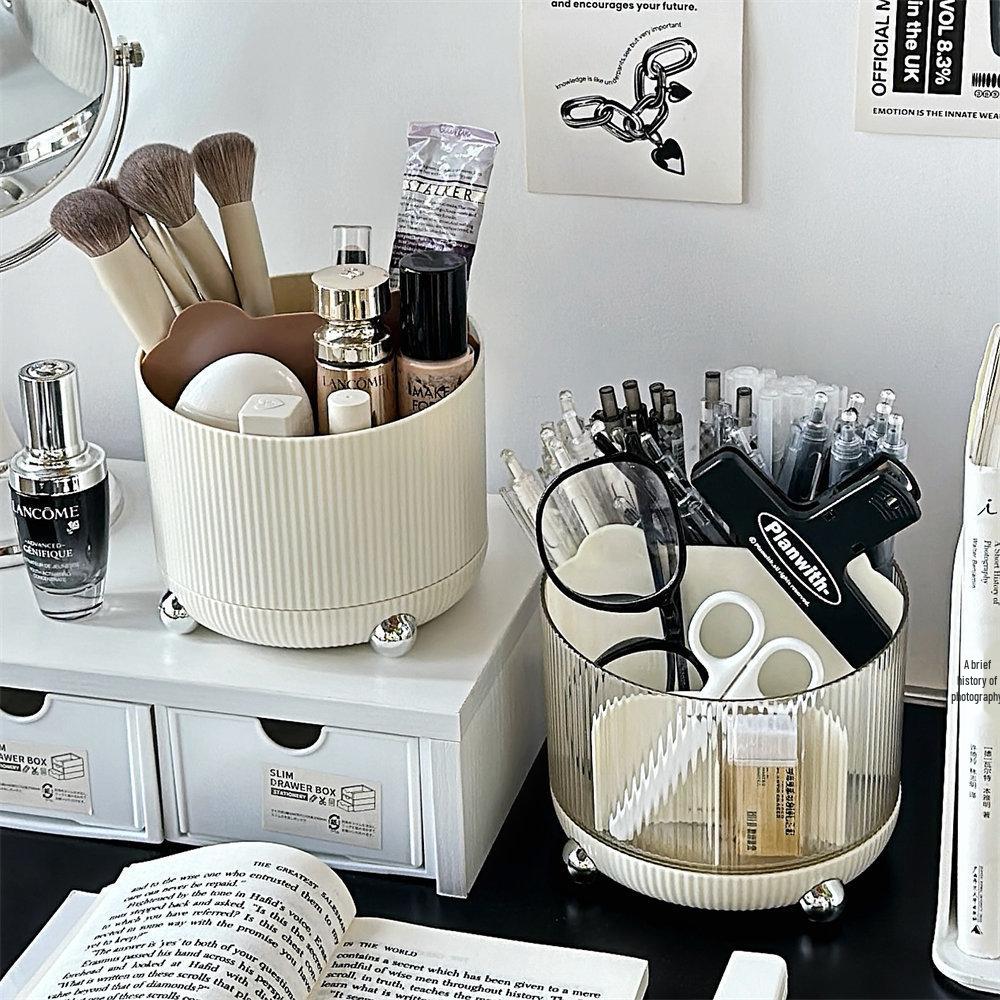 Premium Rotating Cosmetic Organizer: Minimalist Box for Makeup Brushes, Lipsticks, Puffs & Pens