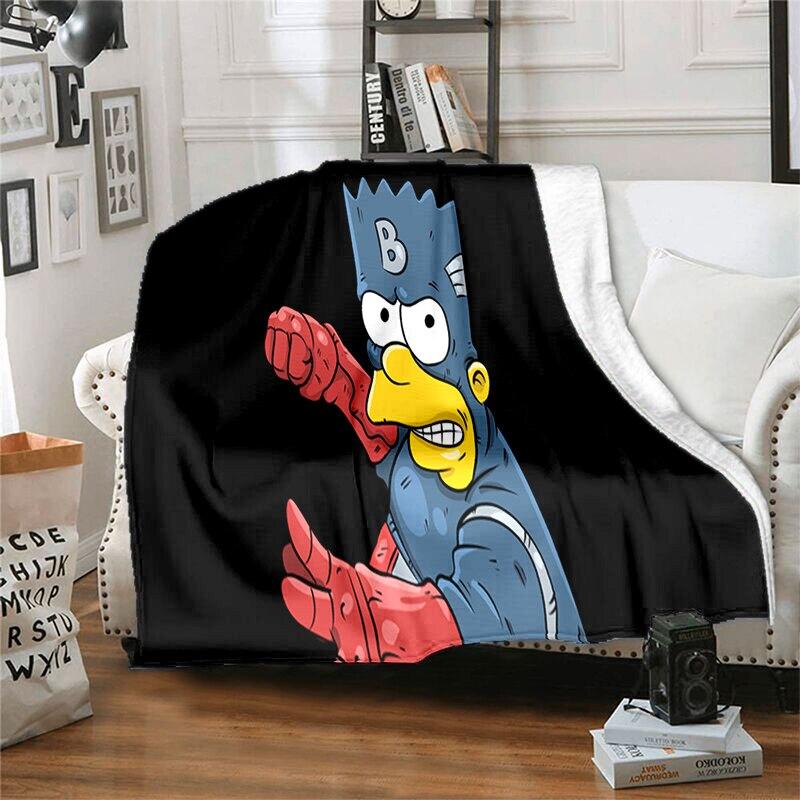 S-Simpson Měkký plyšový rozkládací pohovka Hodící Cartoon Moderní flanelové přikrývka Potah Tištěná přikrývka Dárek Piknikové deky