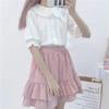 Japanese Sweet Lolita Style Blouses Women Kawaii Peter Pan Collar JK Shirts Girls Cute Ruffles Short Puff Sleeve White Tops