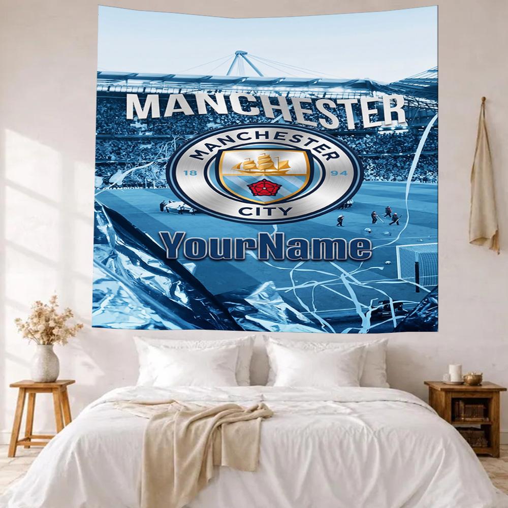 Manchester City Benutzerdefinierte Ihr Name Wanddekoration Wandteppich Kunst Für Haustier-Gedenken Geburtstag Hochzeitsparty Kulisse Familien Geschenk