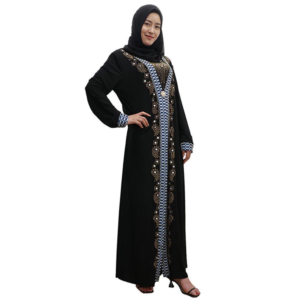 Muslim Long Sleeve Cardigan Tunic Embroidered Dress Robe Islamic Dress Garment  Maxi Dress Kaftan