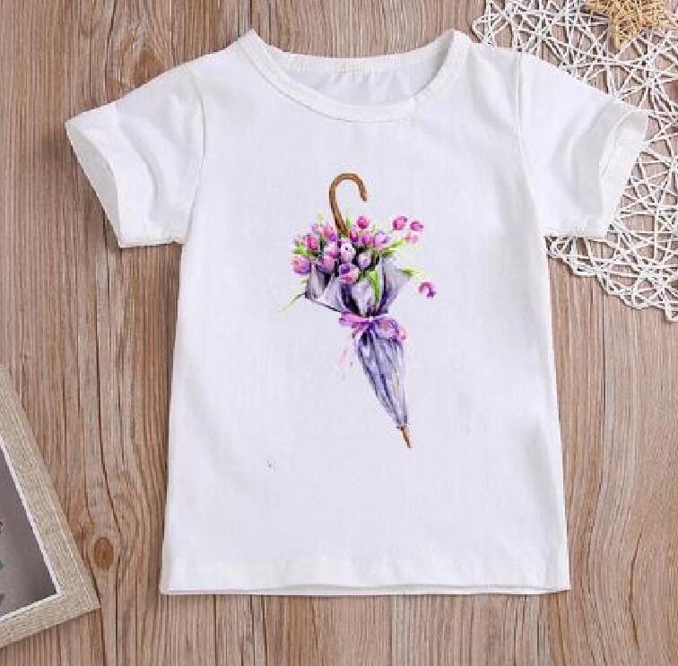 Flower Ice Cream Print New Kids Graphic T Shirts Toddler Girl Clothes White Casual Short Sleeve Tshirt Summer Polyester Fabric