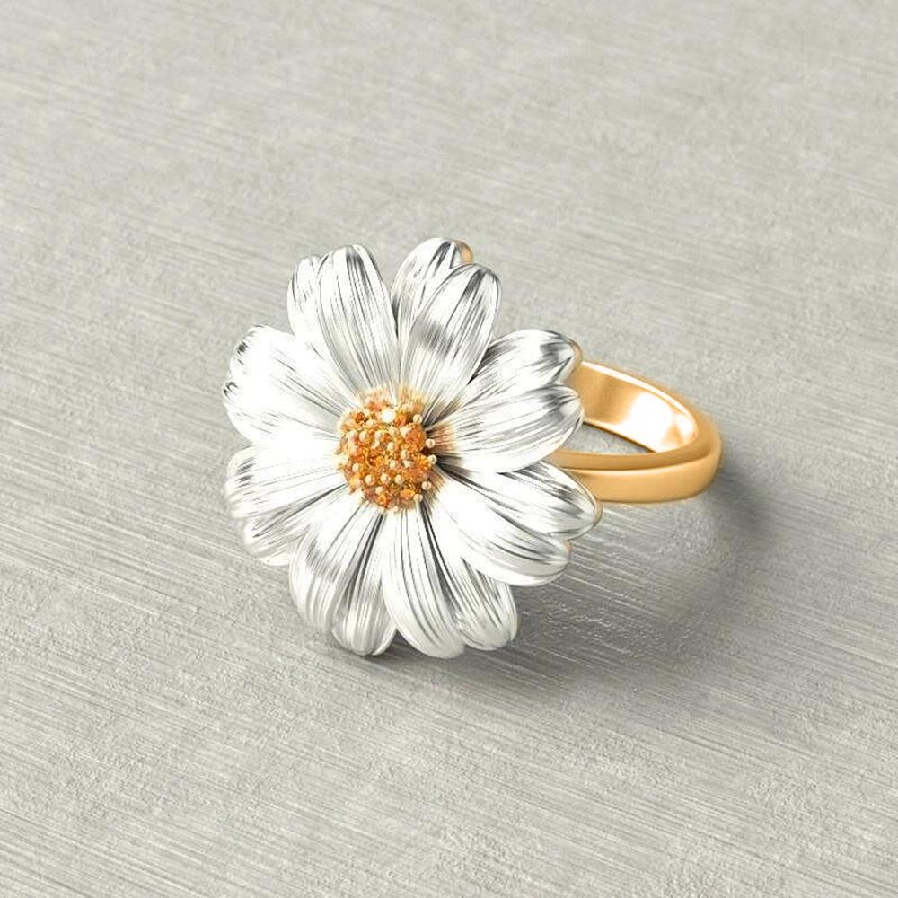 New Fashion Sunflower Shape Finger Ring for Women Inlaid Orange CZ Romantic Dance Party Girl Ring Stylish Flower Accessories