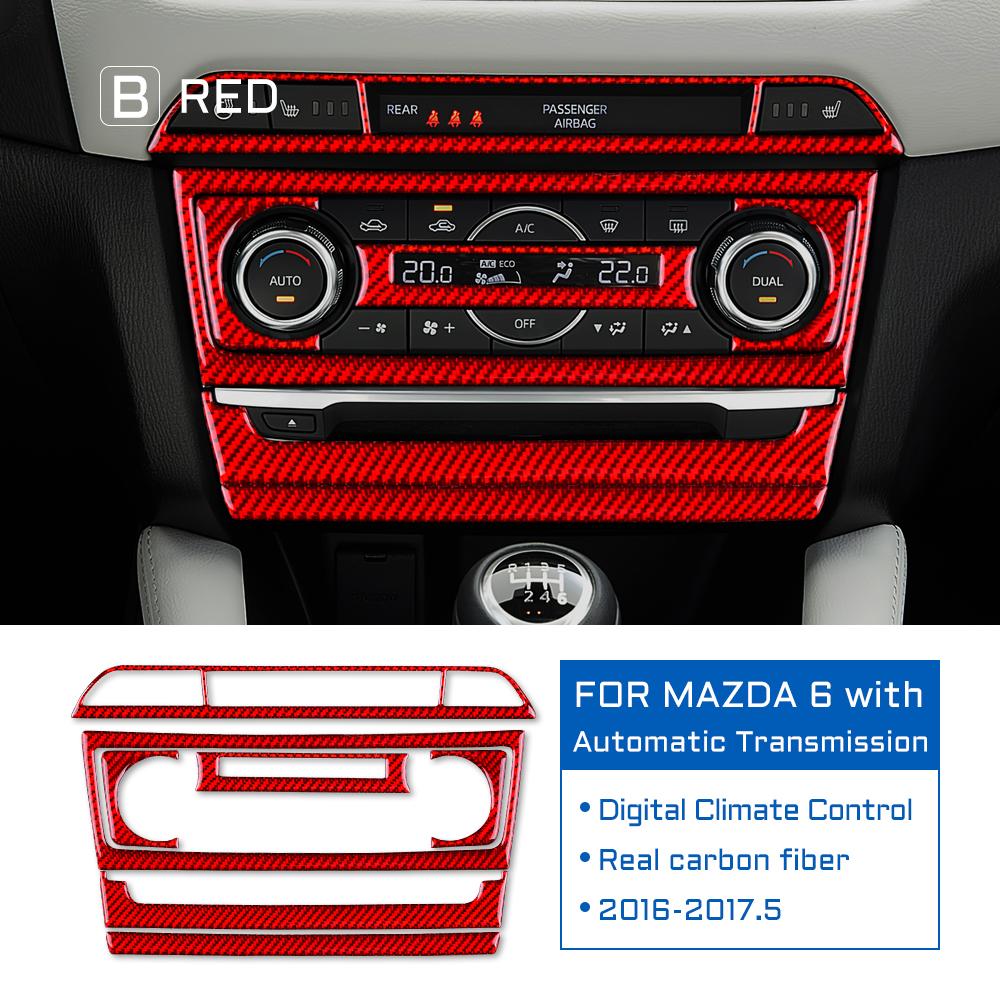 Real Carbon Fiber Car Digital Control Accent AC CD Panel Cover for Mazda 6 Automatic Transmission 2016 2017 Trim Accessories.
