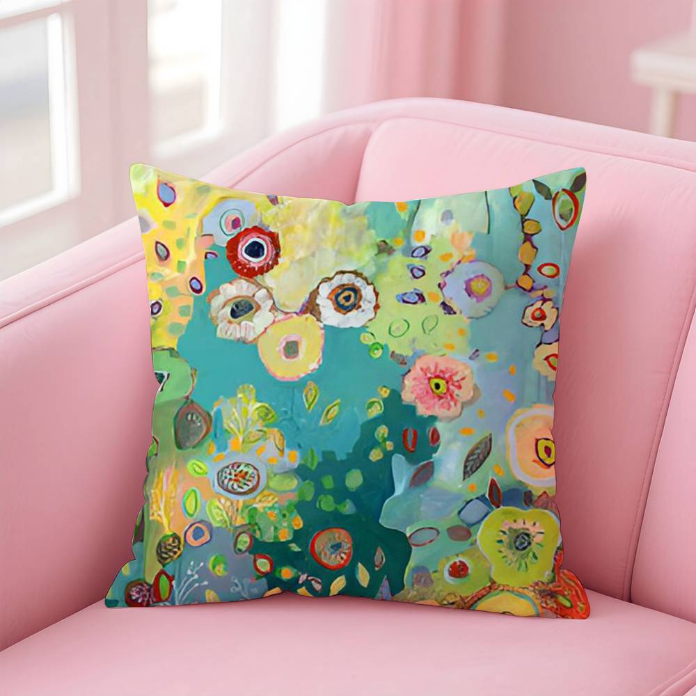 Abstract Paint Colorful Pillow Case Anti-dustmite Pillow Invisible Zipper Silky Short Plush Sofa Cushion Cover