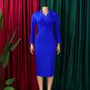Women Elegant Bodycon Dresses V Neck Full Sleeve Solid Sheath Package Hips Mid Calf Professional Business Work Dress Midi OL