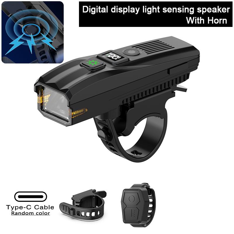 Smart Bicycle Front Light Rechargeable Bike Headlight with Horn Wireless Remote Control Bicycle Flashlight for Night Riding