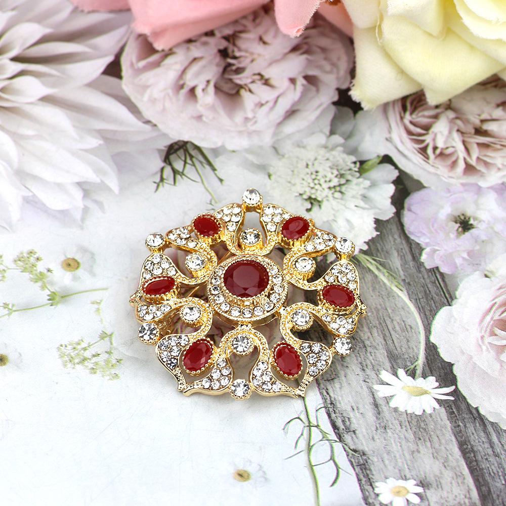 Gold Color Brooch Full Crystal Design Bride Wedding Party Jewelry Holidays Gift
