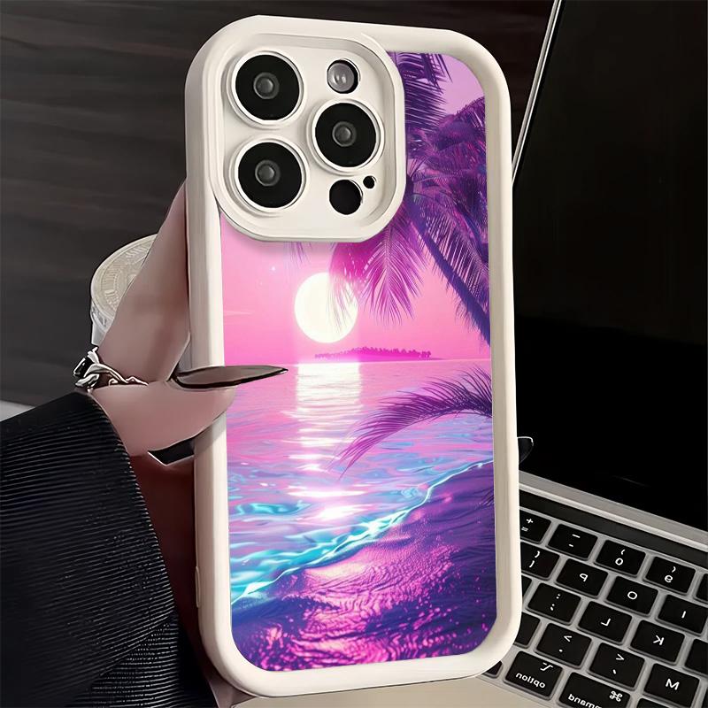 Pink Sunset Beach Dreamy Scenery Phone Case for iPhone 16 17 Air 16E 15 Pro Max 14 Plus 13 12 Mini Capa Soft Shell Silicone Fund
