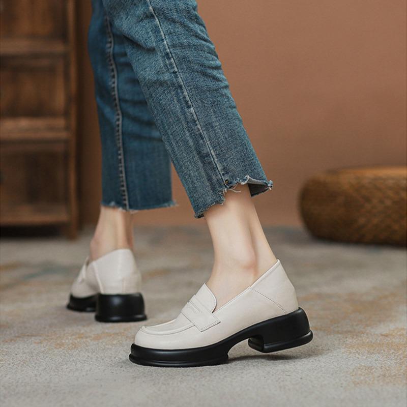 New Leather Women's 5 Thick-soled Inner Height Increase One Pedal Soft-soled Non-slip Casual Versatile Single Shoes