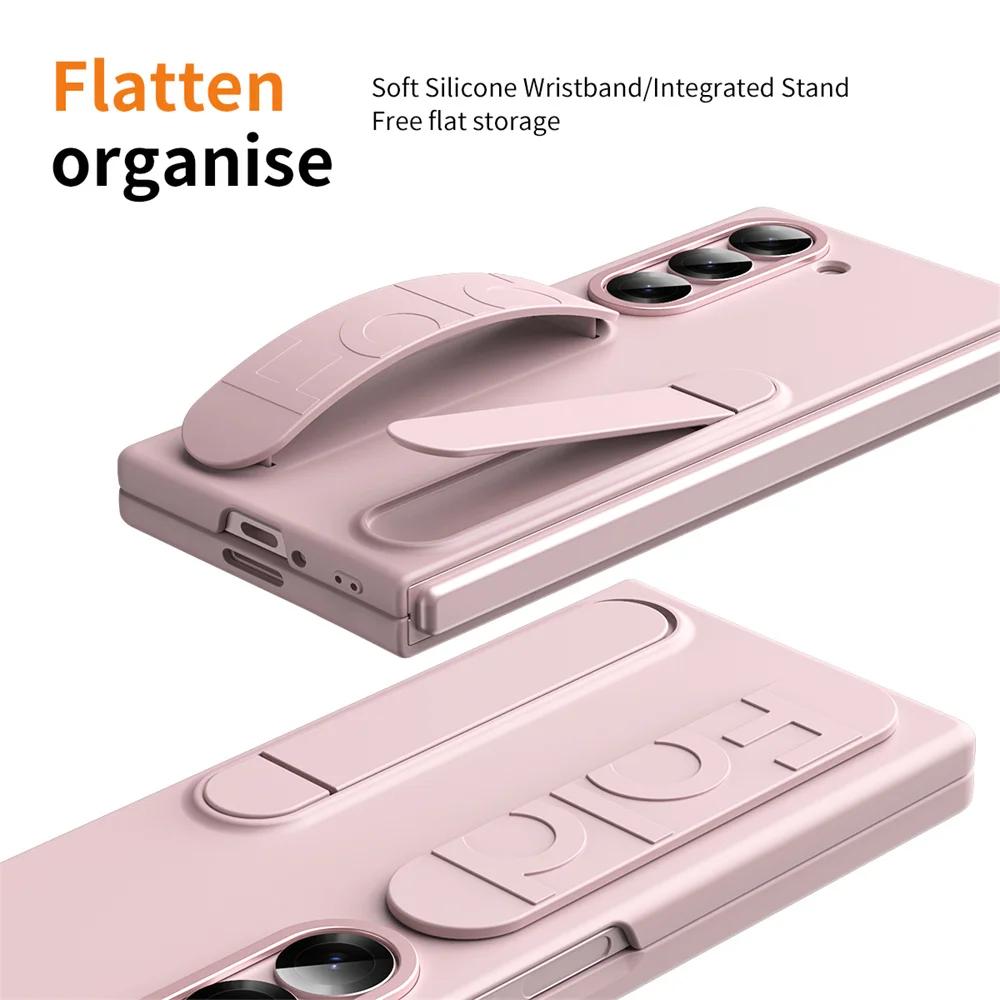 Luxury Wristband Invisible Bracket Case for Samsung Galaxy Z Fold 6 5 4 3 7 fold6 Hand Wrist Strap Folding Stand Silicone Cover