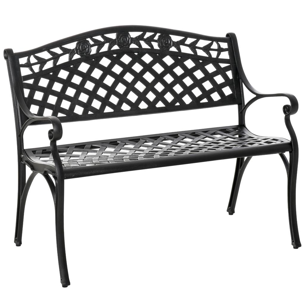 Panca a 2 Posti Panca da Giardino in Alluminio Panca in Metallo Panca con Braccioli Stile Casa di Campagna Nero 102,5 x 61 x 84 cm