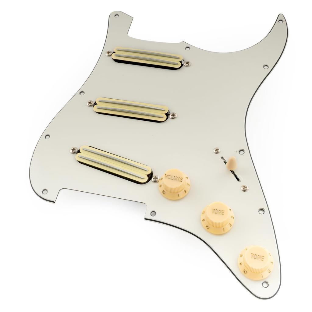 Musiclily Pro-SE Strat Wiring Pre-assembled Pickguard SSS Humbucker Ceramic Single-coil Size Aged White for Strat Electric Guitar