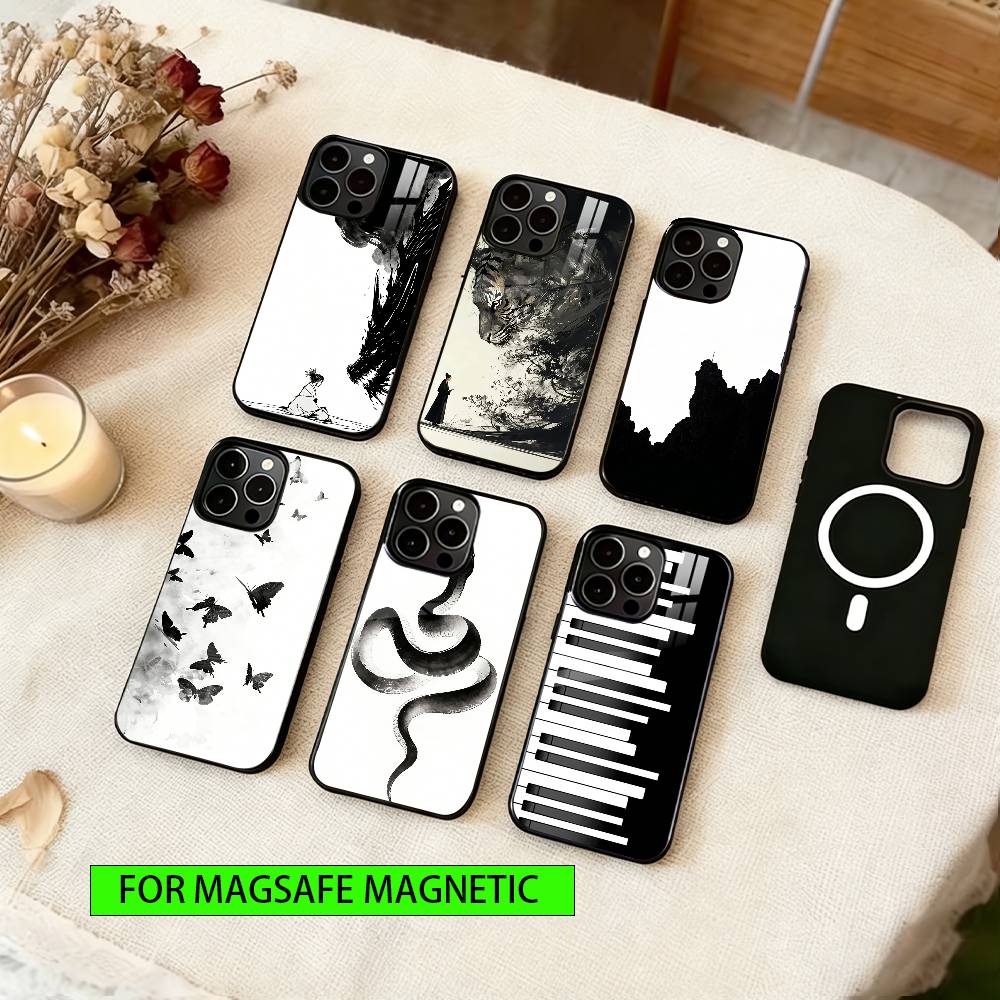 Minimalist Ink Art Phone Case For iPhone17,16,15,14,13,12,11 Plus,Pro Magnetic with Magsafe Wireless Charging