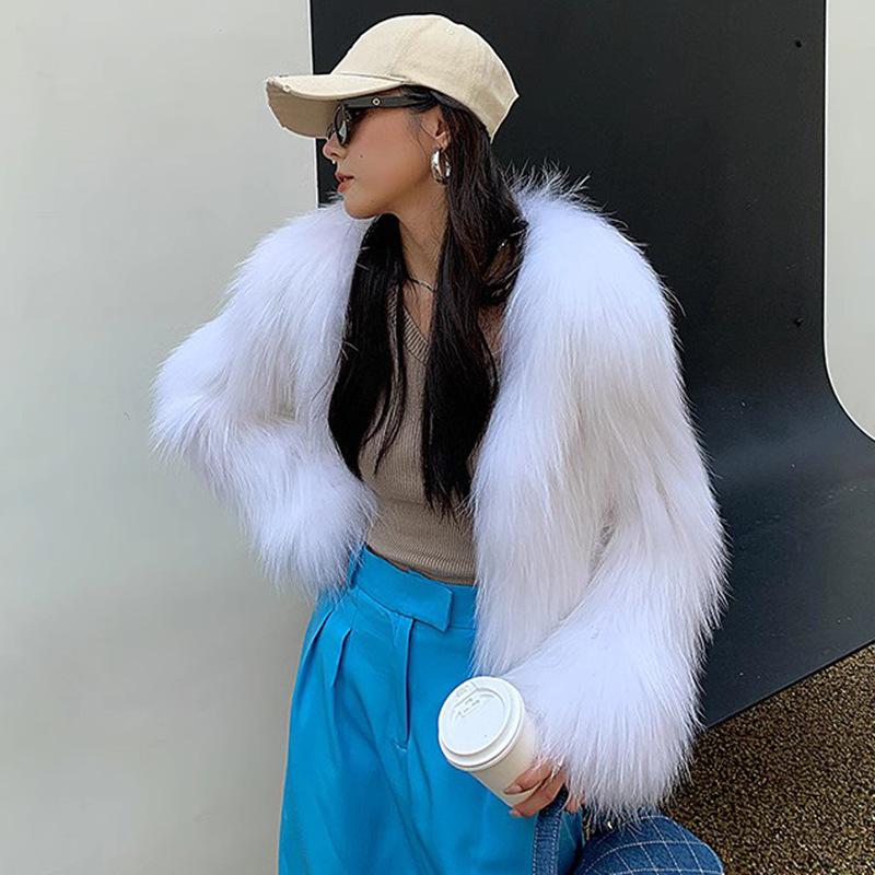 Women's clothing winter new thin imitation fox hair jacquard fringed fur short coat raccoon fur coat women