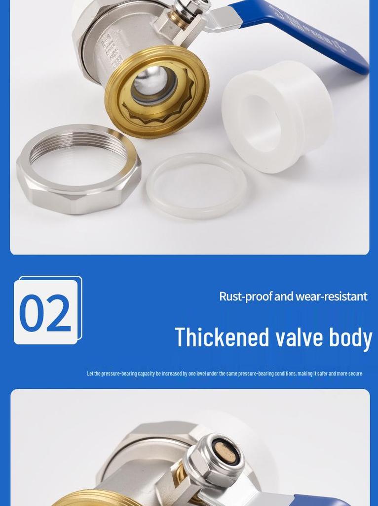 High-Pressure Brass PPR Double-Head Union Ball Valve, 4-Point Switch, Straight-Through, Hot-Melt Copper Ball