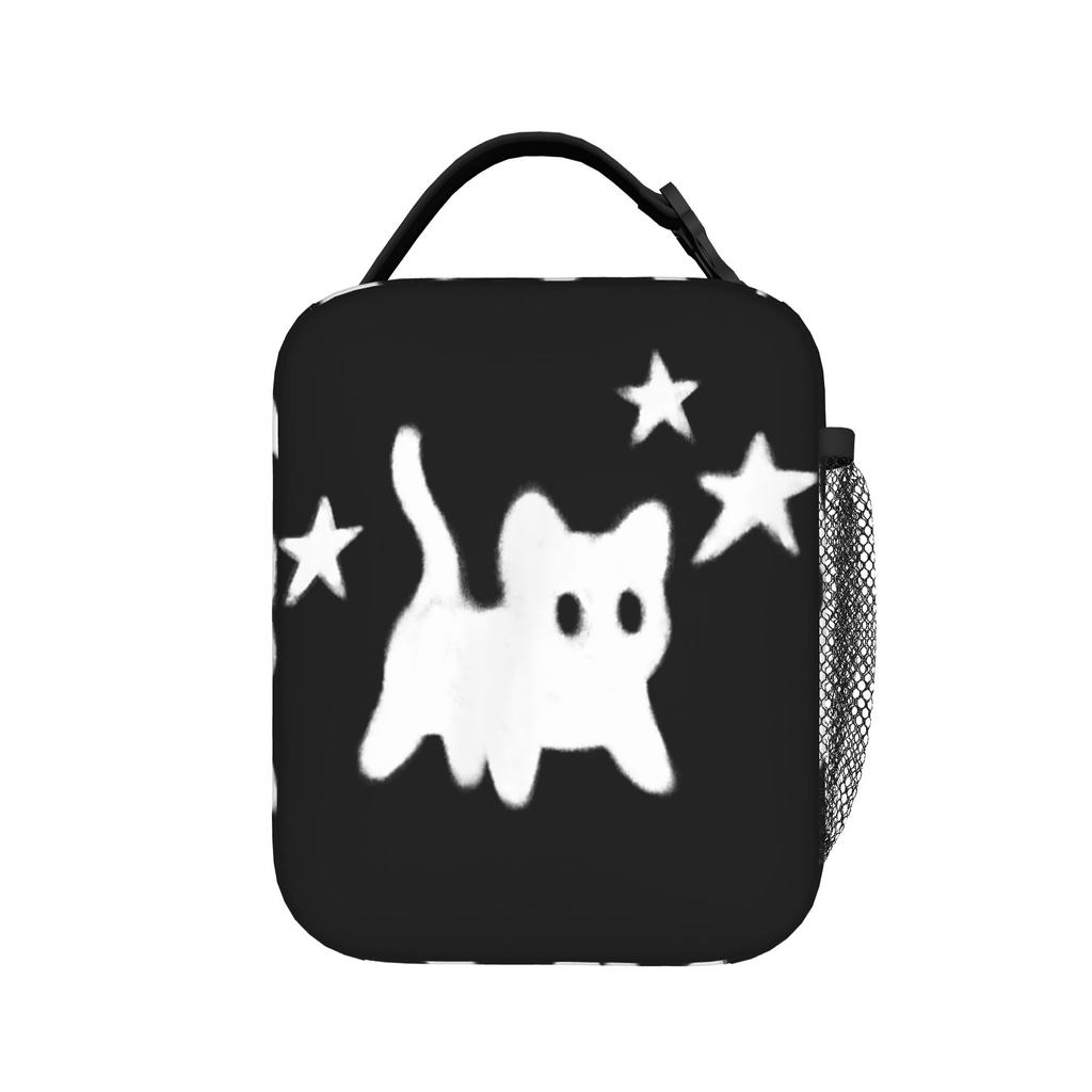 Y2K 90s Scary Tomcat Cat is Scared under Starry Lunch Bag School Lunch Box For Women Cute Designer Tote Food Bags Cooler Bag