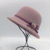 Woolen Bucket Hat Women's Autumn and Winter Bow Korean Version Versatile Japanese Dome Basin Hat British Retro Top Hat Tide
