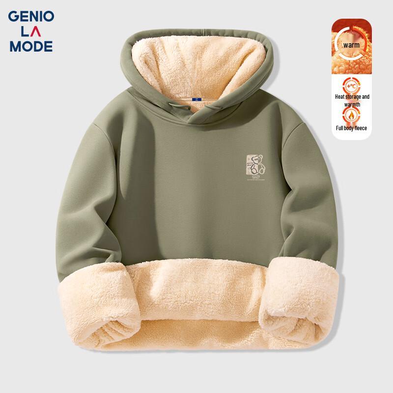 GENIOLAMODE Men's Heavyweight Lamb Velvet Lined Hoodie
