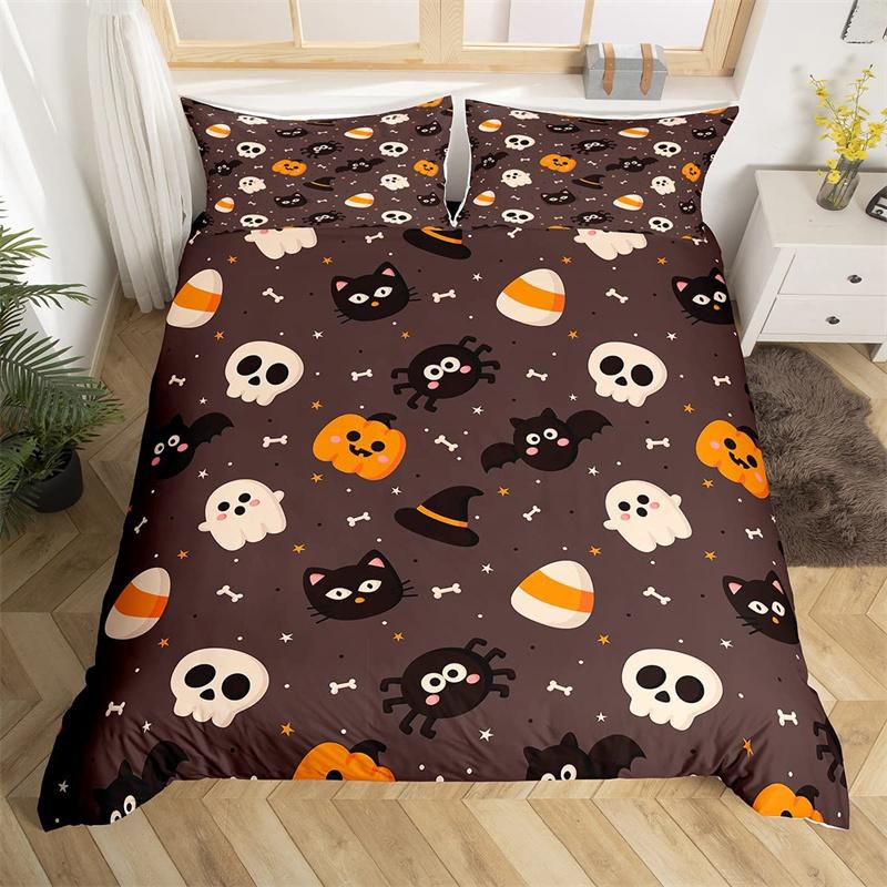 Halloween Duvet Cover Queen Boys Trick or Treat Bedding Set For Kids Teen Room Decor Microfiber Soft Sugar Skull Comforter Cover