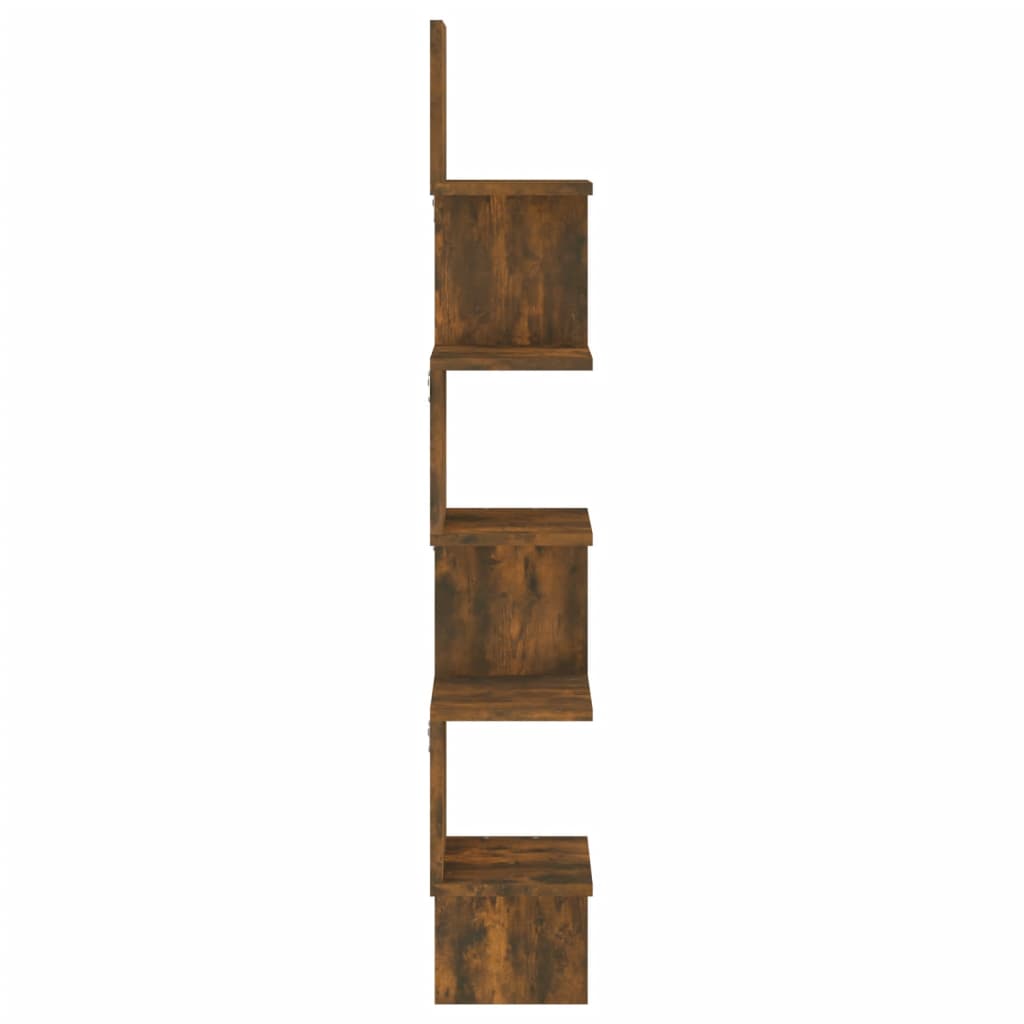 Wall Mounted Corner Shelf Smoked Oak Finish 20 X 20 X 127.5 Cm Particleboard