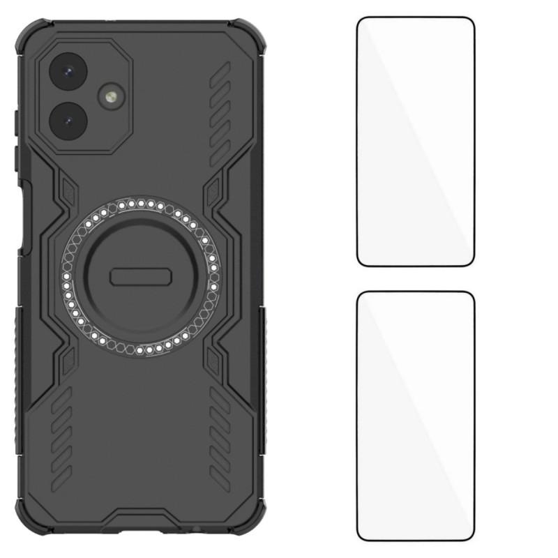 For Samsung Galaxy A07 4G Magnetic Case WANLONFENG DJ Series PC TPU Phone Cover with 2Pcs Tempered Glass Film