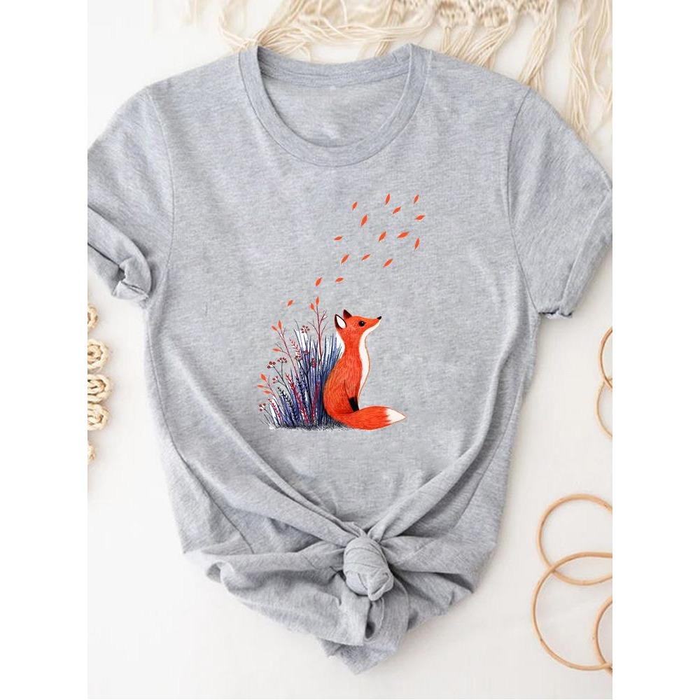 Print T Shirt Short Sleeve Summer Clothes Women Clothing Gray Owl Love Style Trend Cute Basic Tee Top Fashion Graphic T-shirt