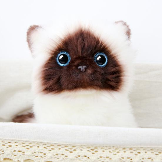Cute Siamese Cat Plush Toy Soft Stuffed Animal Blue Sequins Eyes Brown White Face Decor Christmas Birthday New Year Present