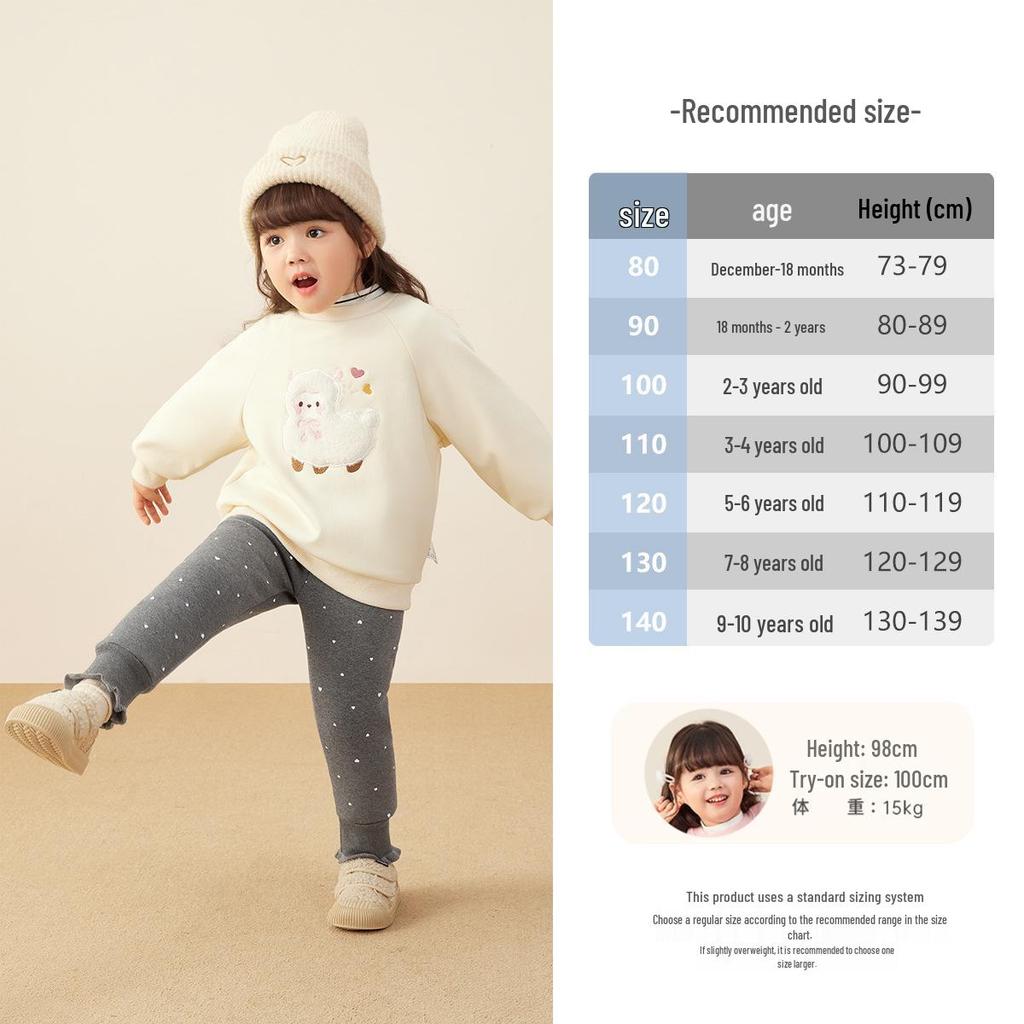 Antibacterial, Thermal Girls' Velvet Lace Cuffed Leggings for Autumn/Winter