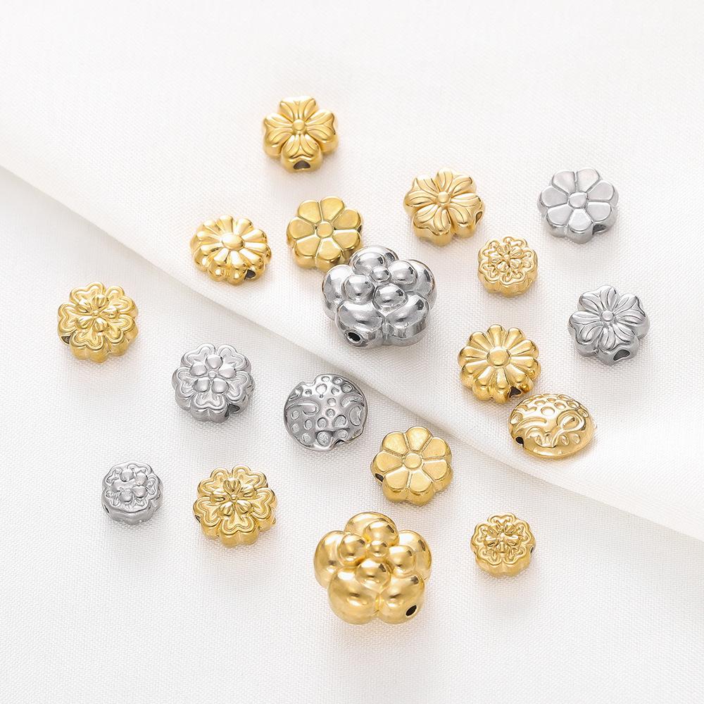 

Stainless Steel Flower Beads, Perforated Six-valve Flower Septum Beads DIY Jewelry Accessories 5pcs