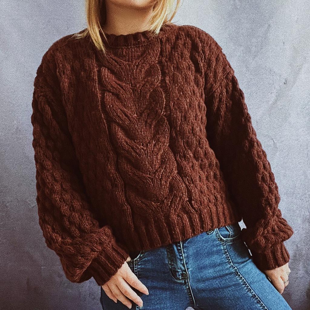 Mode Dam Och Vinter Tryck Stickad Långärmad Pullover Tröja Casual Tröja