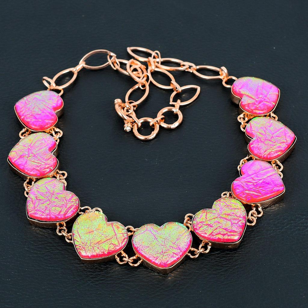 Pink Triplet Opal Necklace, 999 Copper Wire Wrapped Gemstone Jewelry, Handmade Necklace, For Thanksgiving