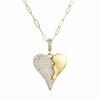18K Gold Copper Heart Necklace with Half Diamond Clavicle Chain