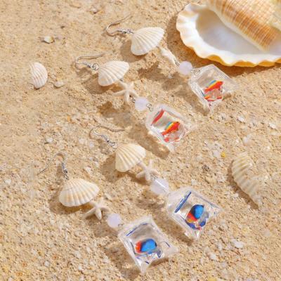 1 Pair Tropical Fish Bag Dangle Earrings Ocean Beach Starfish Shell Hook Earrings Hypoallergenic Women Drop Earrings Fashion Jewelry