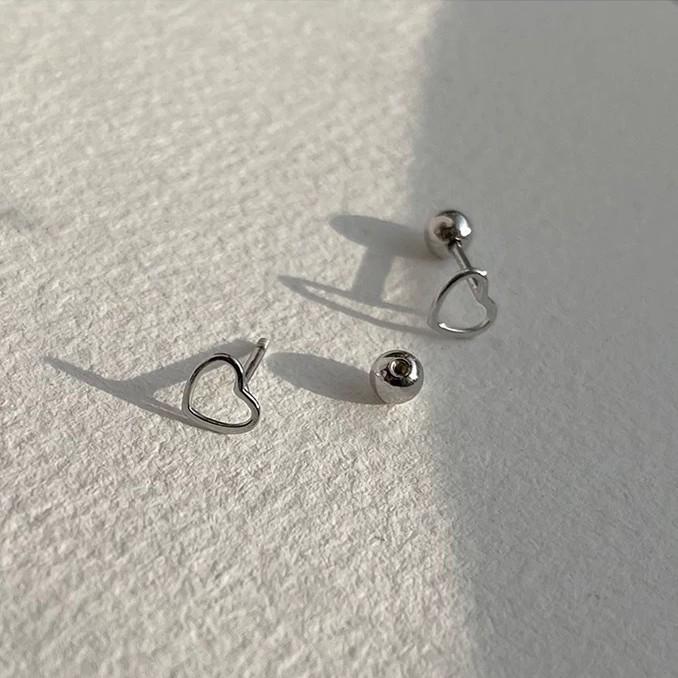 Brincos de Contas de Coração de Prata S925: Estilo Japonês e Coreano, Design Doce e Simples para Mulheres