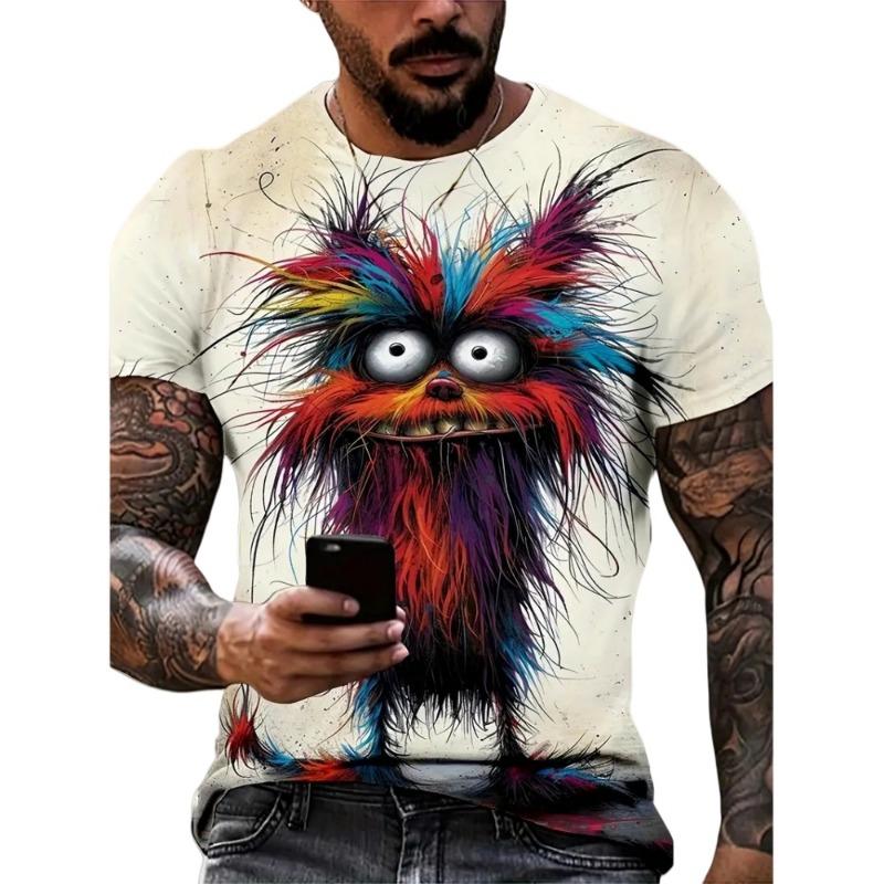 Cartoon 3D Print Funny Animal Graphic T-Shirts Summer O-Neck Short Sleeve Tops Casual Loose Men T-Shirt Harajuku Men's Clothing