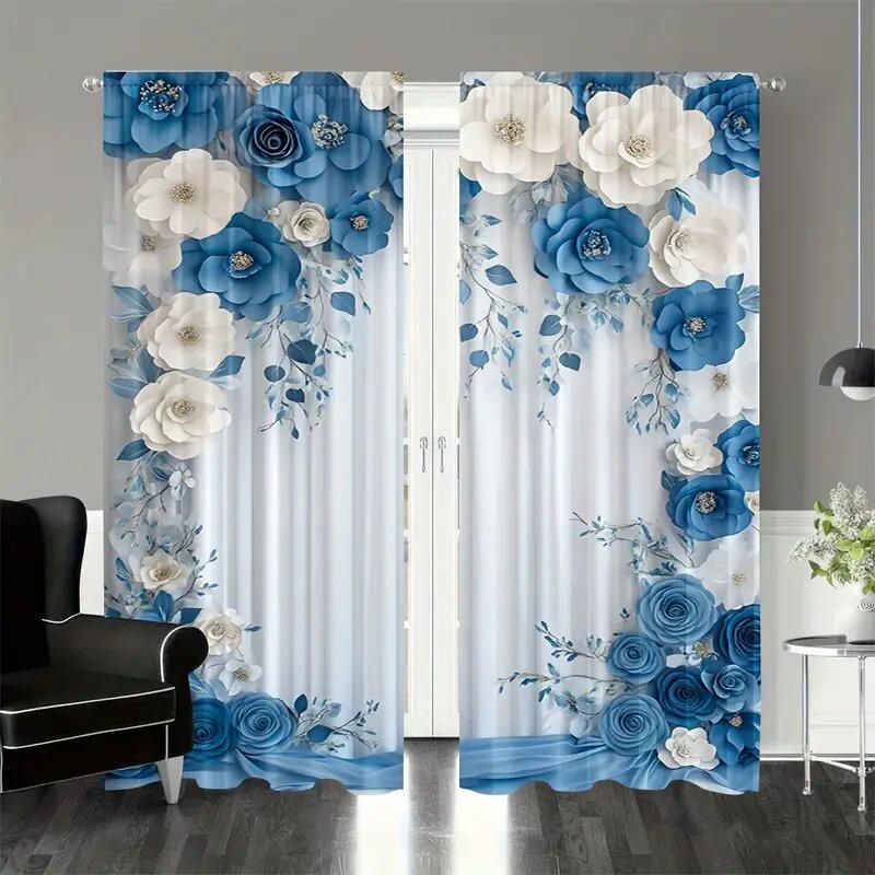 

Navy Blue flower wedding - pole bag curtains bedroom and kitchen decoration home decoration living room decoration 100*130 Grommet Top 1pcs