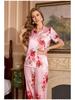 Yaoting Damen Sommer Pyjama Set - Kurzarm, Lange Hose, Modisches Revers, Druckdesign, Lässige Homewear TZ3431