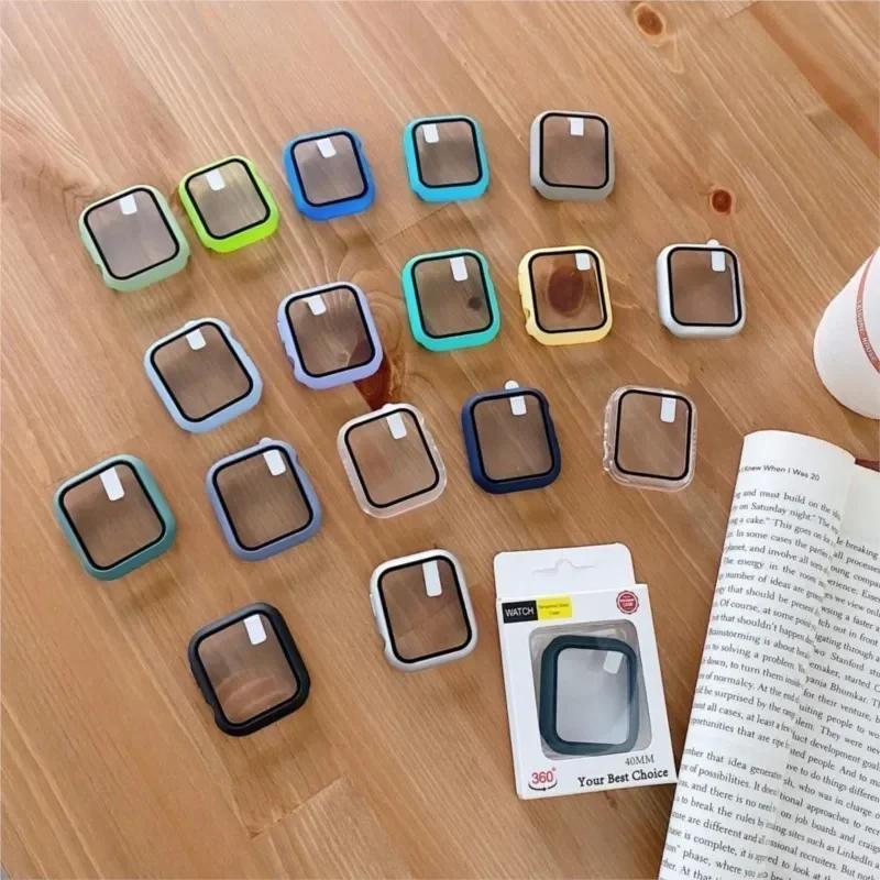 Tempered Glass+Cover For Apple Watch 9 8 7 45mm 41mm PC Bumper Screen Protector Case iWatch Series 7 6 5 4 SE2 44mm 40mm 42mm 38