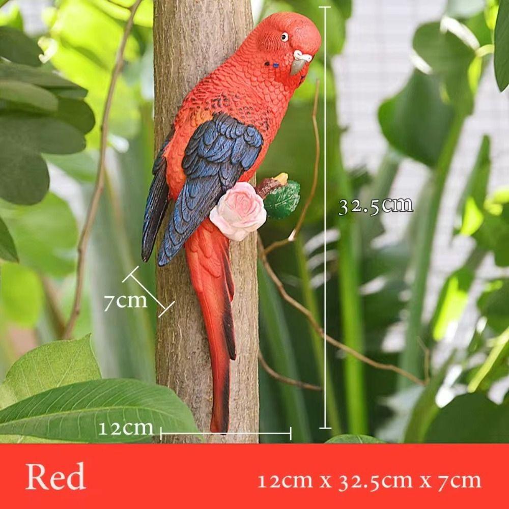 Simulated Animal Sculpture Wall Mounted Bird Figurines Budgerigar Parrot Statue  Flowerpot