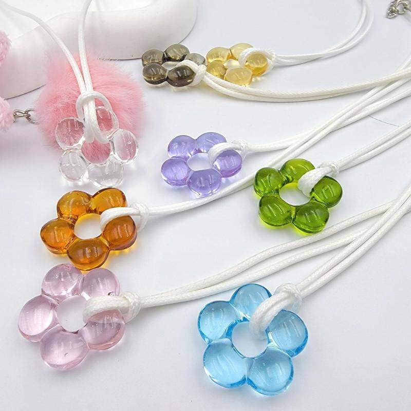 Sweet Glass Flower Pendant Necklace Fashion Statement Choker Neck Chain Simple Cord Collar Necklace Party Jewelry