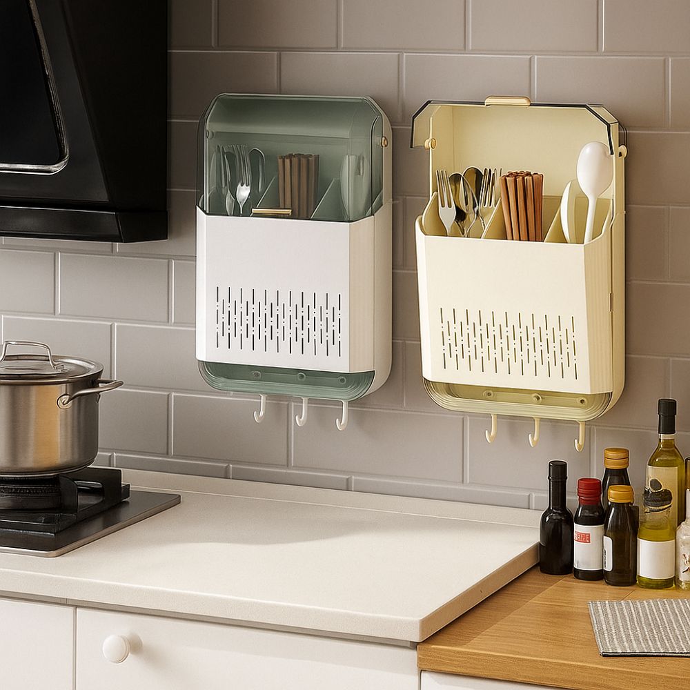 Dust-proof Utensil Drainer Wall Mounted Draining Racks Kitchen Cutlery Holder  Chopstick Storage
