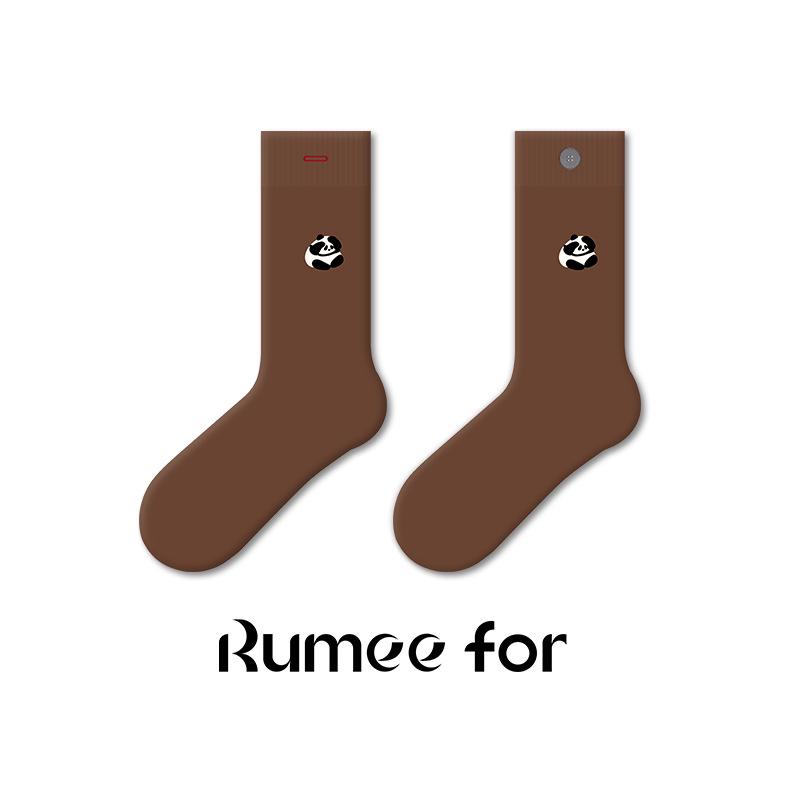 Deer Embroidery Mid-Calf Socks - Button Design, Women's Trendy Spring/Autumn Style