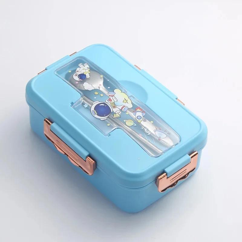 3Grids Bento Box Cute Animal Shape Sandwich Snack Food Container with Spoon Chopstick Portable Leakproof Lunch Box for Children