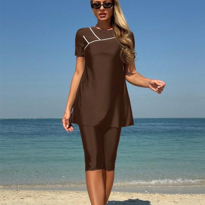 2026 Women's Short Sleeve Knee-Length Split Tankini Swimsuit